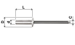 3/16" Regular Head, Long Multi-grip Aluminum Rivet